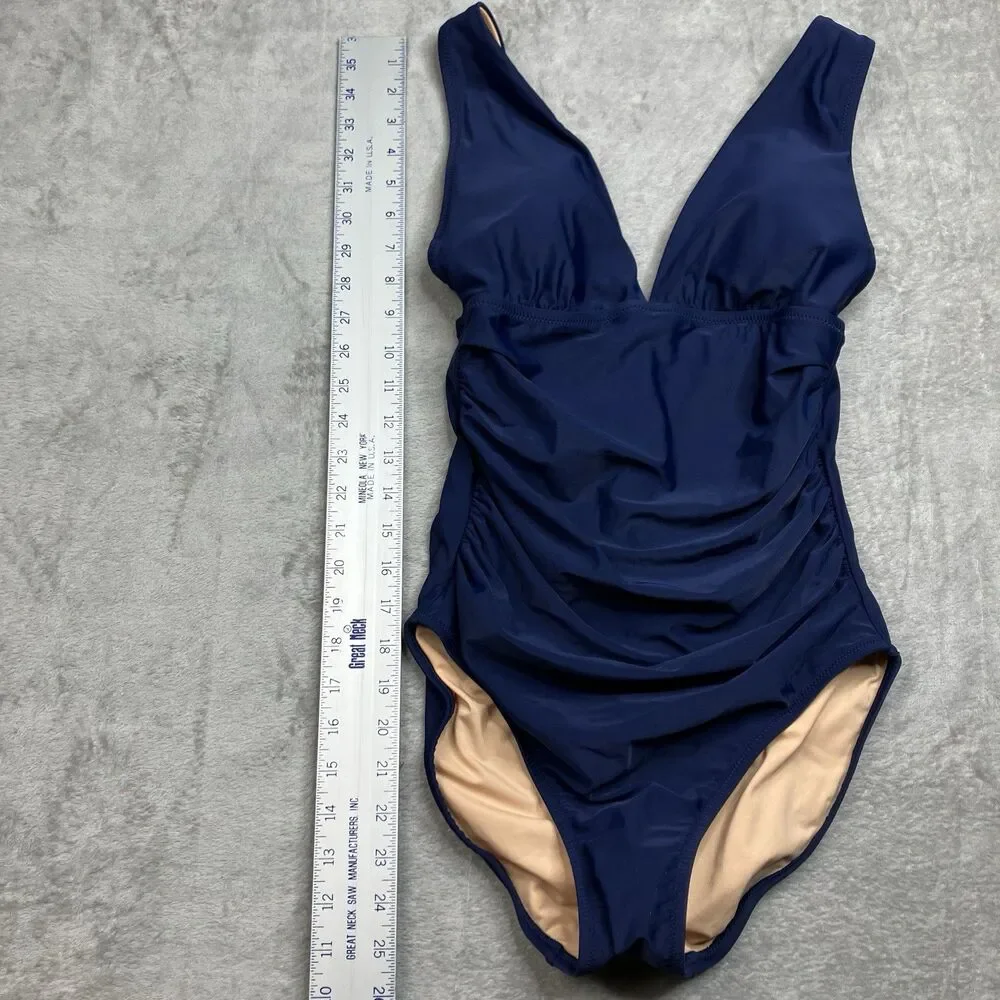 J.Crew One Piece Women S Navy Ruched Plunge Swimsuit V-Neck CI098 Resortwear